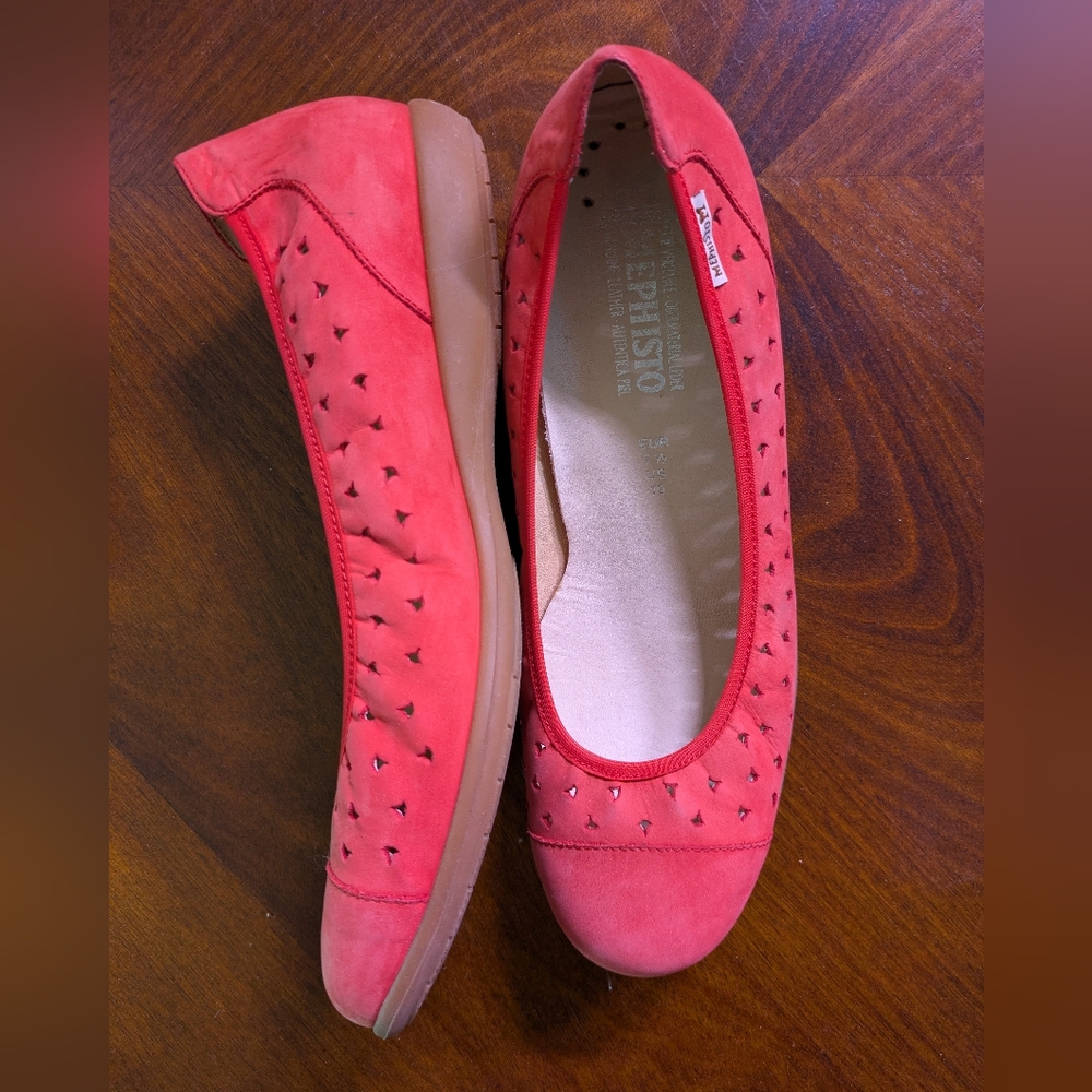 Mephisto Perf Red Leather Flats